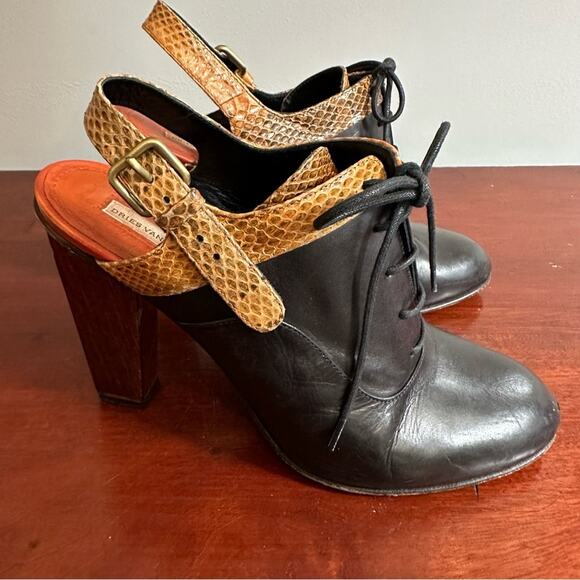 Dries Van Noten black leather snakeskin Slingback Lace up Designer Clog Italy 38 - Picture 2 of 13